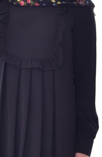 Fırfırlı Elbise 7032-02 Siyah