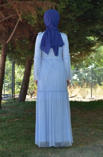 فستان تول بتصميم من الكشكش 1057-03 لون أزرق فاتح 1057-03