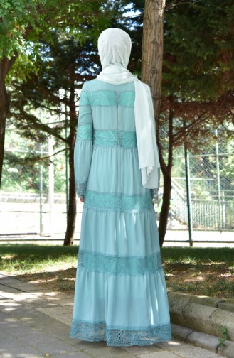 Dantel Detaylı Elbise 3000-02 Çağla Yeşili