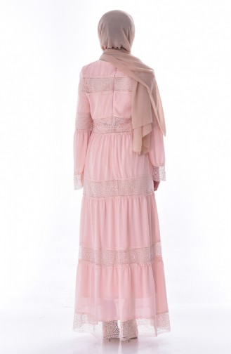 فستان مُزين بتفاصيل من الدانتيل 3000-04 لون وردي 3000-04