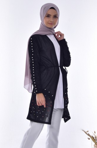 Gilet Perlés a Dentelle et Ceinture 0702-01 Noir 0702-01