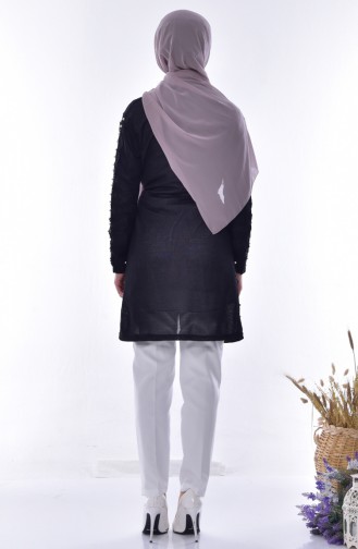 Gilet Perlés a Dentelle et Ceinture 0702-01 Noir 0702-01