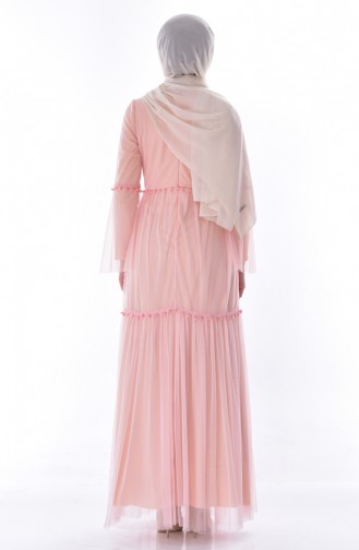فستان تول بتصميم من الكشكش 1057-06 لون مشمشي 1057-06