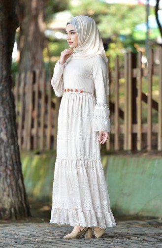 Cream Hijab Dress 0913-01