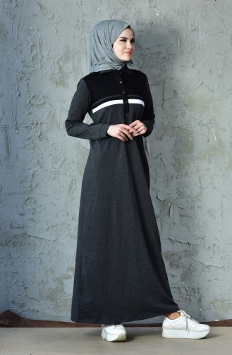 فستان رياضي بتفاصيل من الأزرار 8230-01 لون أسود مائل للرمادي 8230-01