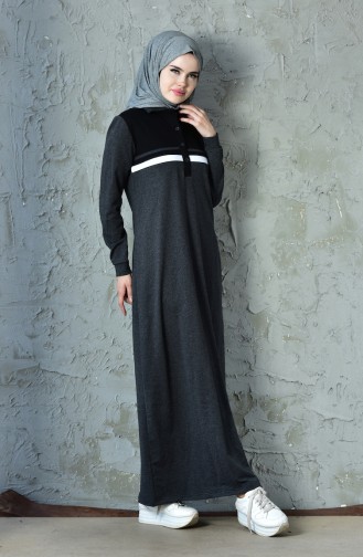 فستان رياضي بتفاصيل من الأزرار 8230-01 لون أسود مائل للرمادي 8230-01
