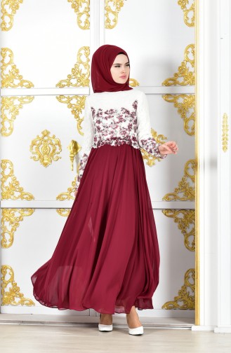 Lacy Evening Dress 81571-04 Claret Red 81571-04