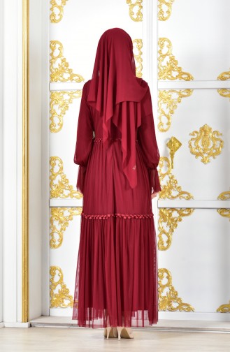 Claret Red Hijab Evening Dress 8124-07
