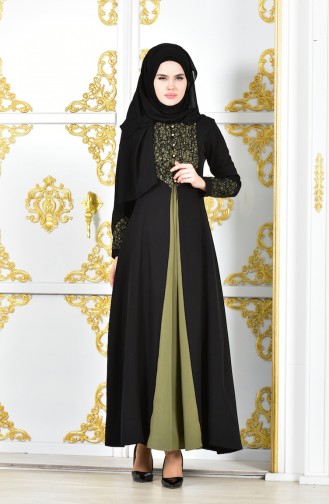 Pullu Abiye Elbise 4468-01 Haki