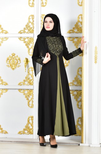 Pullu Abiye Elbise 4468-01 Haki