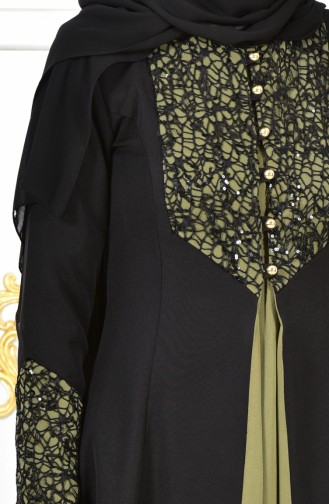 Pullu Abiye Elbise 4468-01 Haki