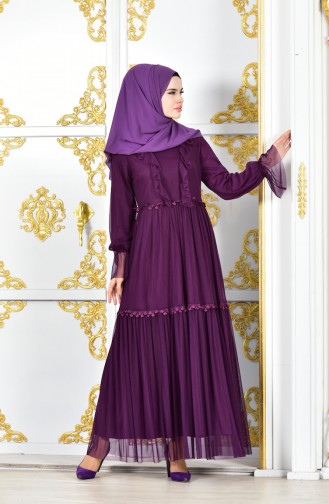 Dark Plum Hijab Evening Dress 8124-04