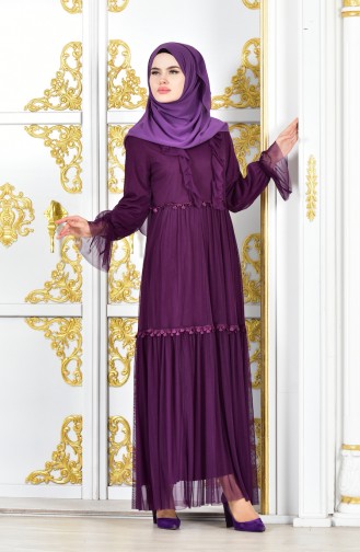 Dark Plum Hijab Evening Dress 8124-04