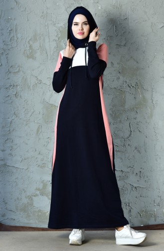 Navy Blue Hijab Dress 8252-03