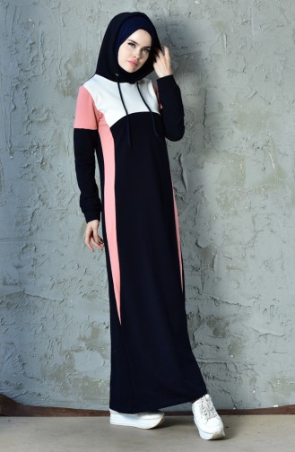 Navy Blue Hijab Dress 8252-03