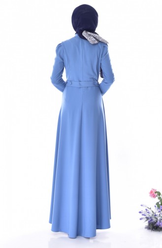 İncili Kuşaklı Elbise 0905-05 Mavi
