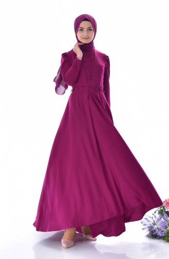 Pearls Belted Dress 0905-02 Plum 0905-02