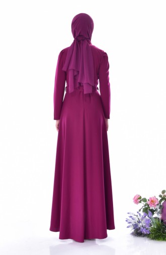 Pearls Belted Dress 0905-02 Plum 0905-02