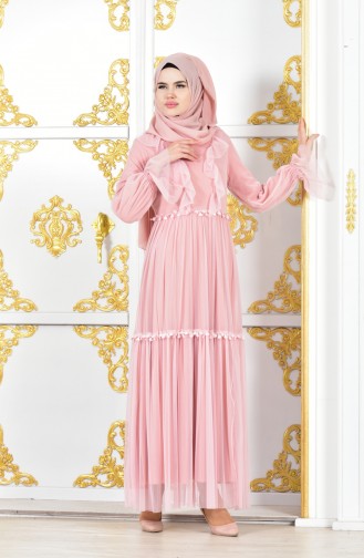 Powder Hijab Evening Dress 8124-02