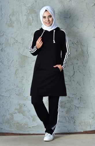 بدلة رياضية بتصميم قبعة موصولة 15000-01 لون أسود 15000-01