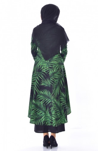 Desenli Tunik Etek İkili Takım 7001B-05 Siyah Zümrüt Yeşili