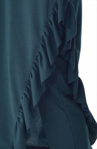 Fırfırlı Tunik Pantolon İkili Takım 0158-02 Zümrüt Yeşili
