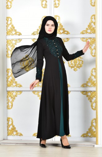 Emerald Green Hijab Evening Dress 4468-07