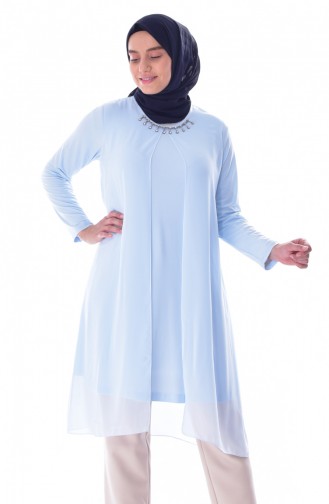 METEX Necklace Detailed Tunic 0921A-07 Baby Blue 0921A-01