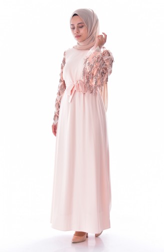 Paillettenkleid mit Fransen 60695-03 Beige 60695-03