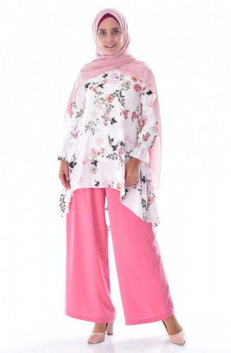 Floral Tunic Trousers Double Suit 40016-01 Light Beige Powder 40016-01