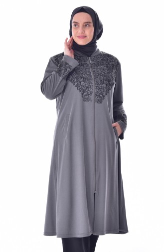 Cape İmprimée Grande Taille 6039-07 Gris 6039-07