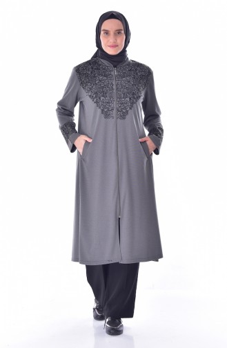 Cape İmprimée Grande Taille 6039-07 Gris 6039-07