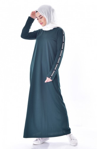 فستان بتصميم مخطط على اكمام 99144-03 لون اخضر كاكي 99144-03