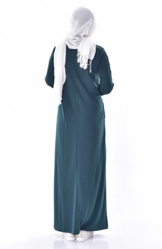 فستان بتصميم مخطط على اكمام 99144-03 لون اخضر كاكي 99144-03