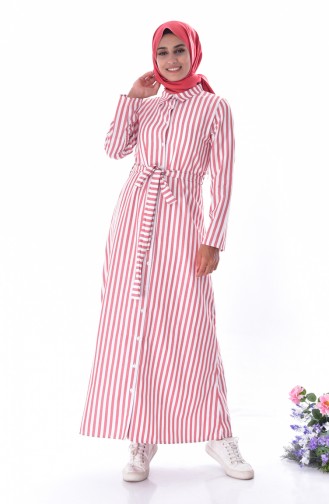 Striped Belted Dress 3918-04 Claret Red 3918-04