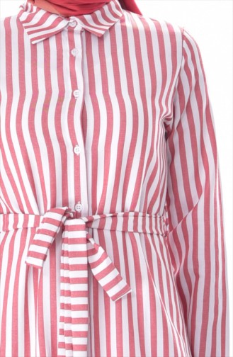 Striped Belted Dress 3918-04 Claret Red 3918-04