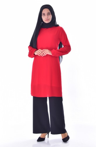 Sleeve Pleated Tunic 20739-03 Red 20739-03