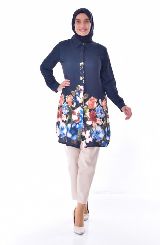 Large Size Digital Printed Tunic 7015-04 Navy 7015-04