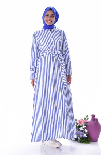 Striped Belted Dress 3918-05 Blue 3918-05