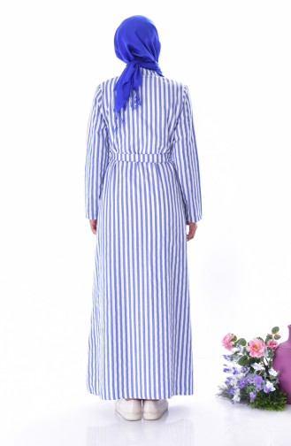 Striped Belted Dress 3918-05 Blue 3918-05