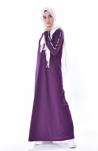 فستان بتصميم مخطط على اكمام 99144-05 لون بنفسجي 99144-05