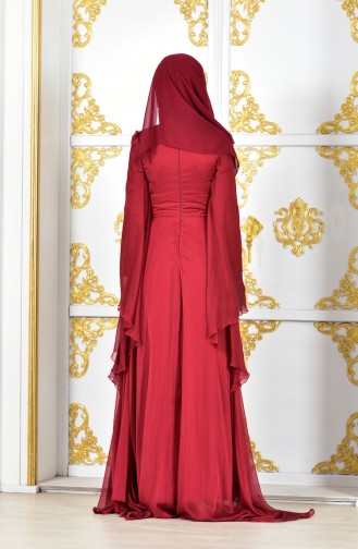 فستان سهرة مُزين بالورد 3061-05لون ارجواني 3061-05