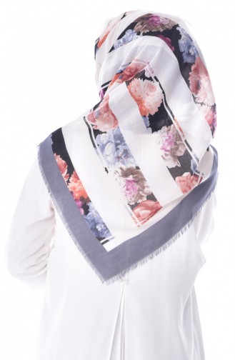 Floral Patterned Cotton Scarf 2033-01 Smoked 2033-01