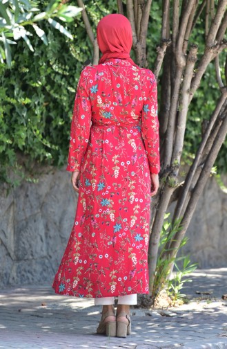 Flower Patterned Long Tunic 3944B-02 Red 3944B-02