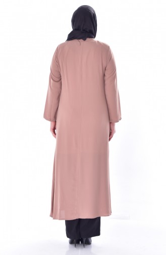 Abaya a Fermeture İmprimée de Pierre Grande Taille 1034-02 Creme 1034-02