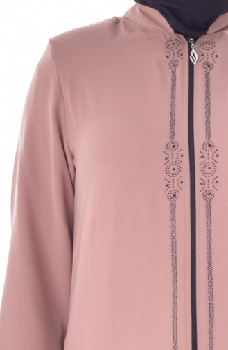 Abaya a Fermeture İmprimée de Pierre Grande Taille 1034-02 Creme 1034-02