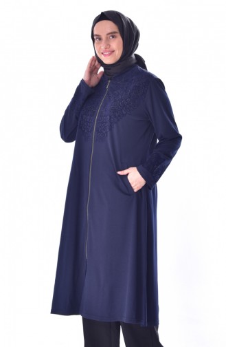 Large Size Flock Printed Cape 6039-09 Navy Blue 6039-09
