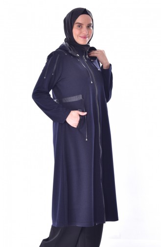 Large Size Leather Garnished Cape 6050-01 Navy Blue 6050-01