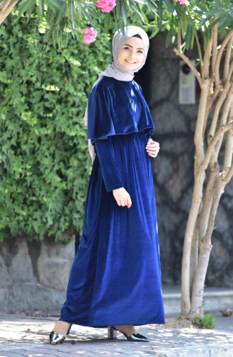 Navy Blue Hijab Dress 4160-03
