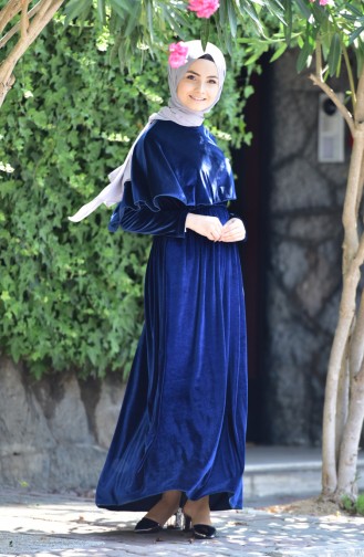 Navy Blue Hijab Dress 4160-03